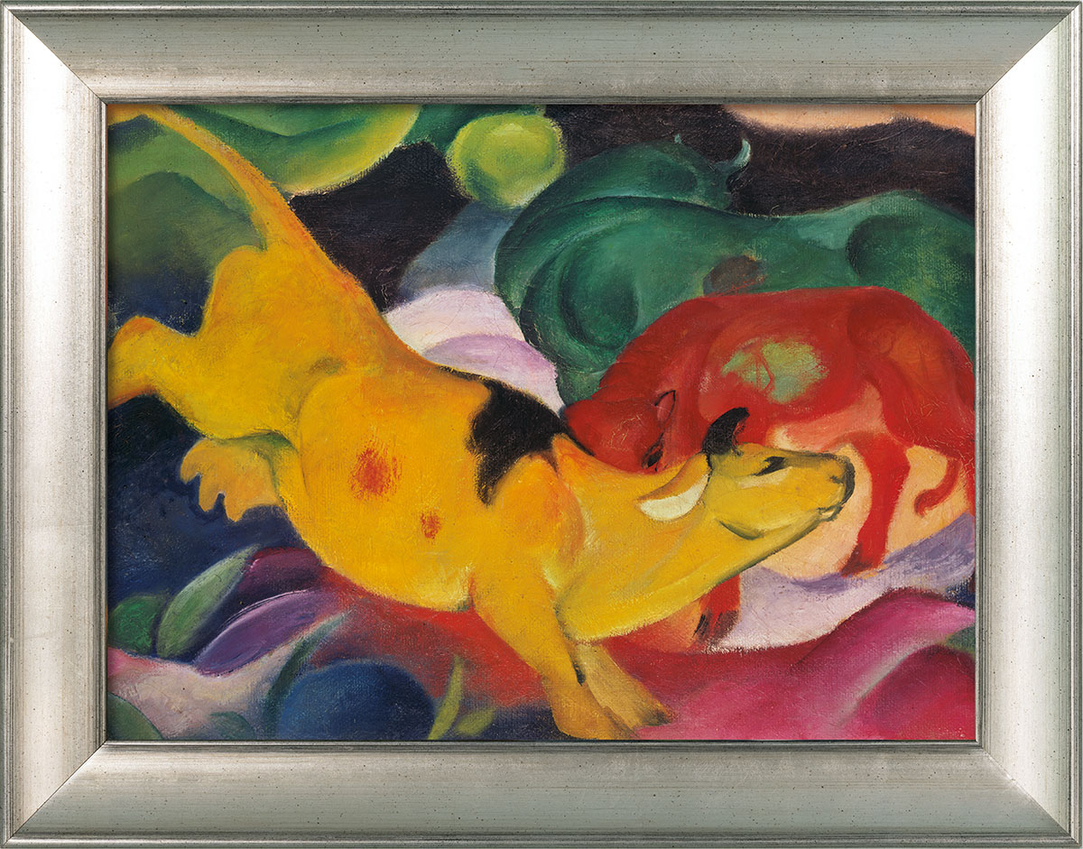 Franz Marc: Bild ‚Kühe gelb-rot-grün‘ (1912), gerahmt