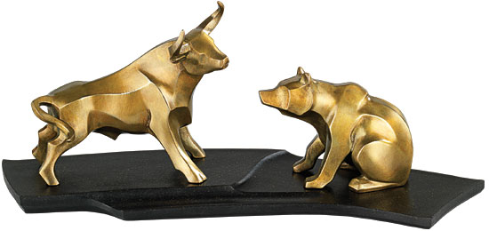 Jürgen Götze: Skulpturenpaar ‚Bulle und Bär‘, Version in Bronze
