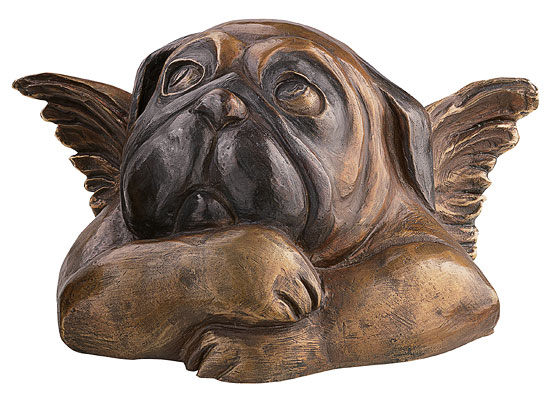 Loriot: Skulptur ‚Sixtinischer Mops (mit verschränkten Armen)‘, Version in Bronze