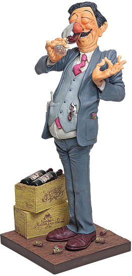 Guillermo Forchino: Karikatur ‚Der Weintester‘, Kunstguss handbemalt, Skulptur