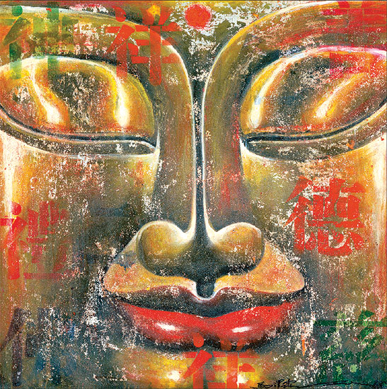 Ma Tse Lin: Bild ‚Bouddha d’or‘, auf Keilrahmen