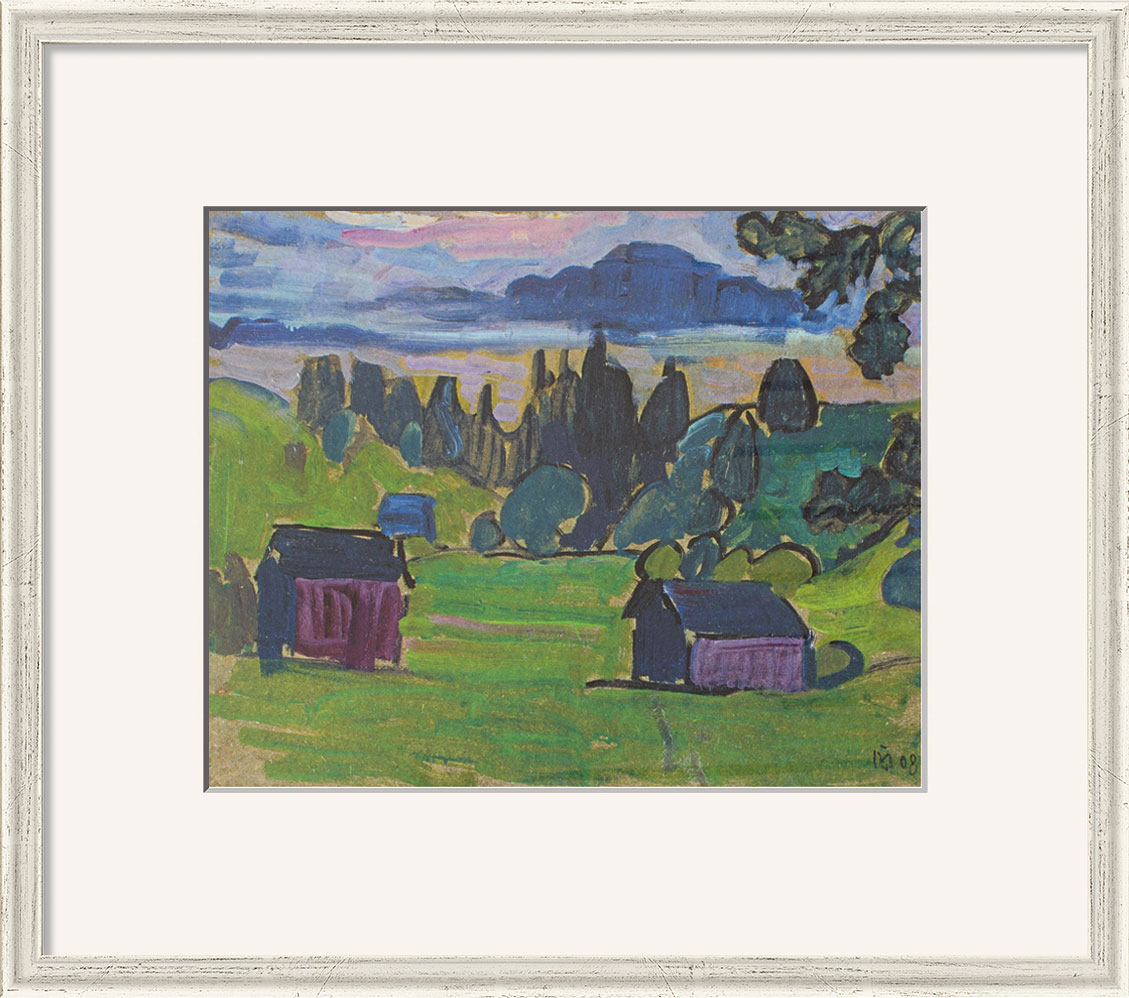 Gabriele Münter: Bild ‚Blick aufs Murnauer Moos‘ (1908), gerahmt