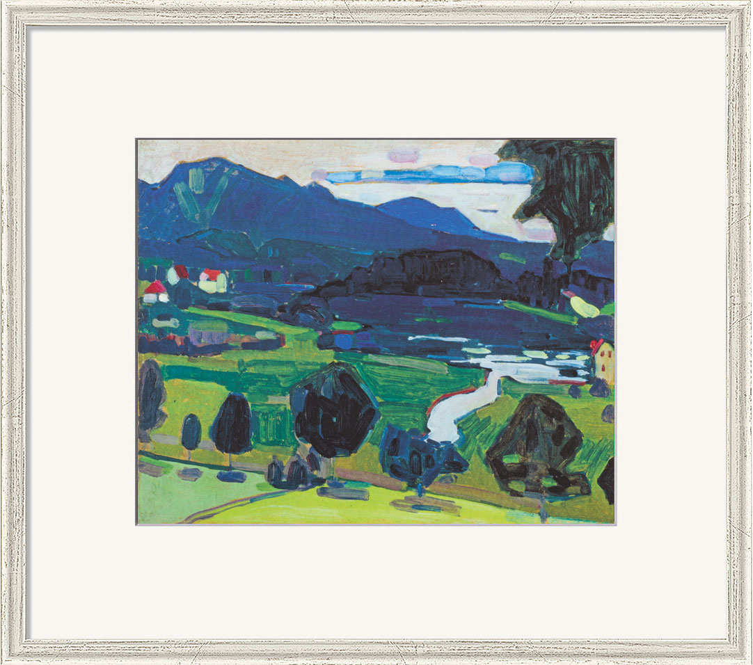Wassily Kandinsky: Bild ‚Murnau – Blick über den Staffelsee‘ (1902), gerahmt
