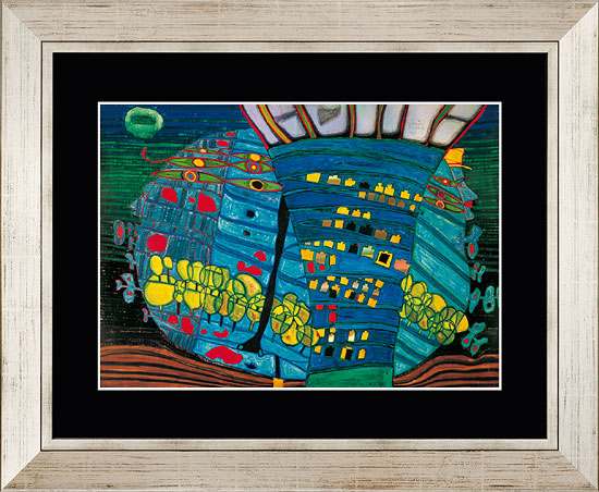 Friedensreich Hundertwasser: Bild ‚Der blaue Mond‘, gerahmt