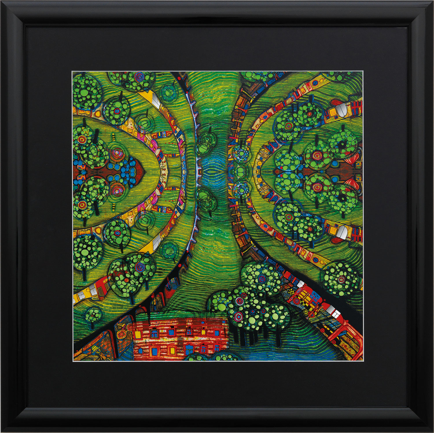 Friedensreich Hundertwasser: Bild ‚(781) Green Town‘, gerahmt