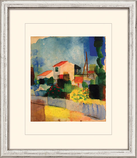 August Macke: Bild ‚Das helle Haus‘ (1914), gerahmt