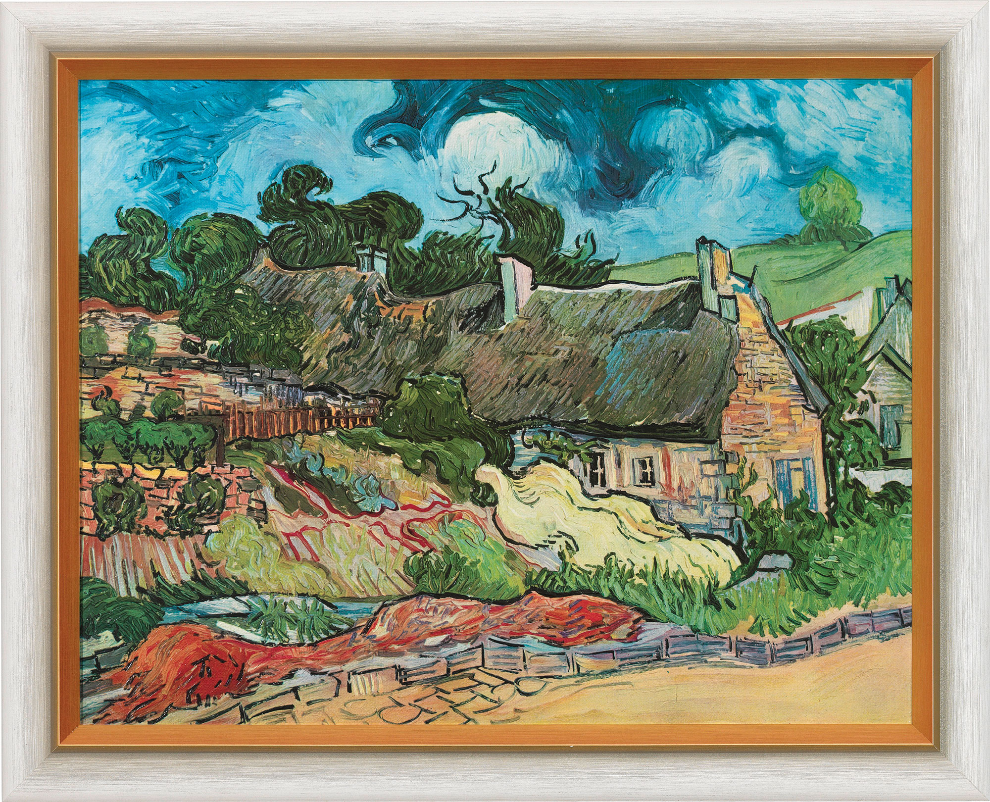 Vincent van Gogh: Bild ‚Strohgedeckte Häuser in Cordeville‘ (1890), gerahmt