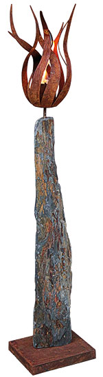 Feuerschale aus Bronze, blau patiniert, mit Granitstele (Kopie)
