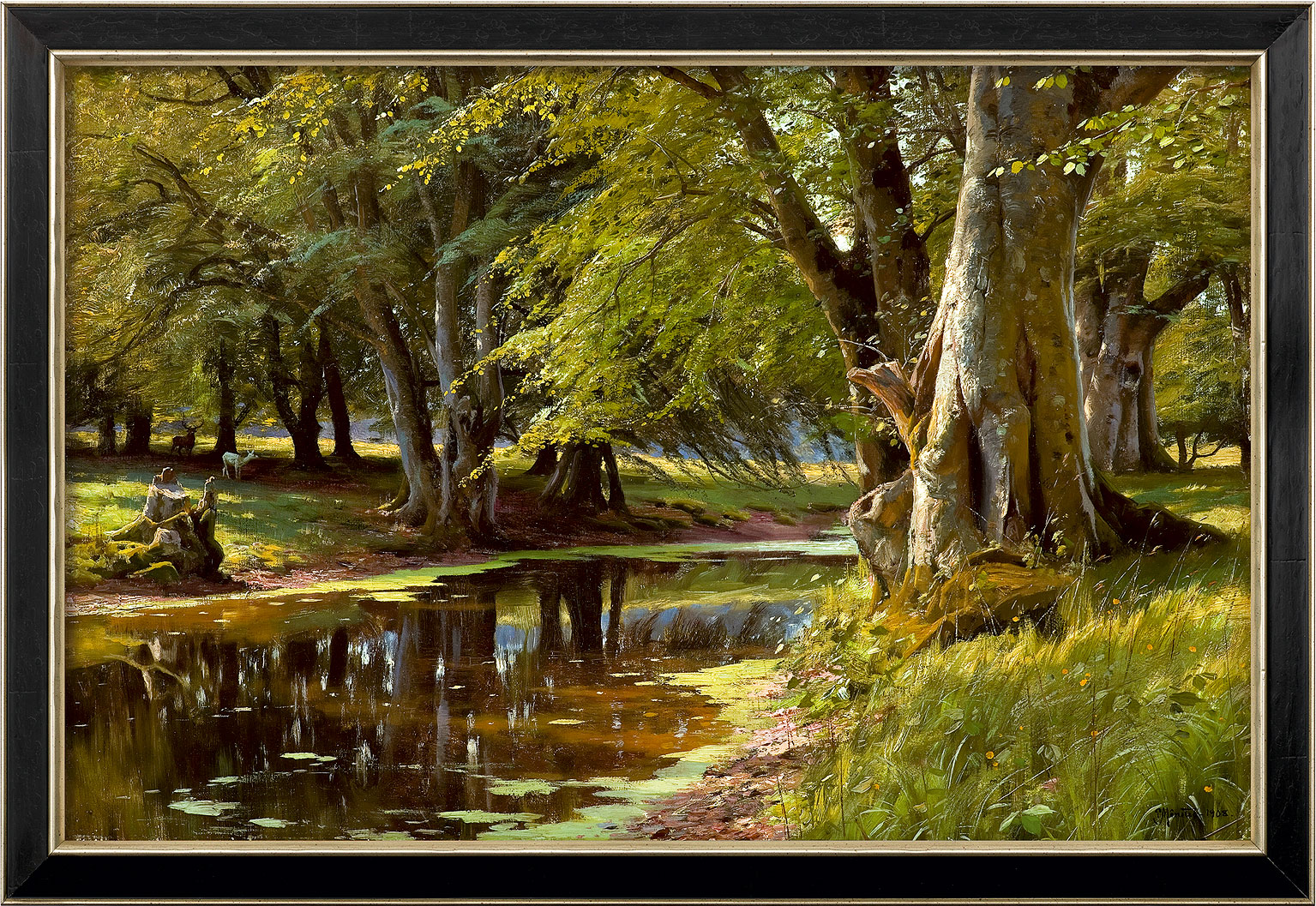 Peder Mork Mönsted: Bild ‚Sommertag am Waldbach‘ (1908), gerahmt