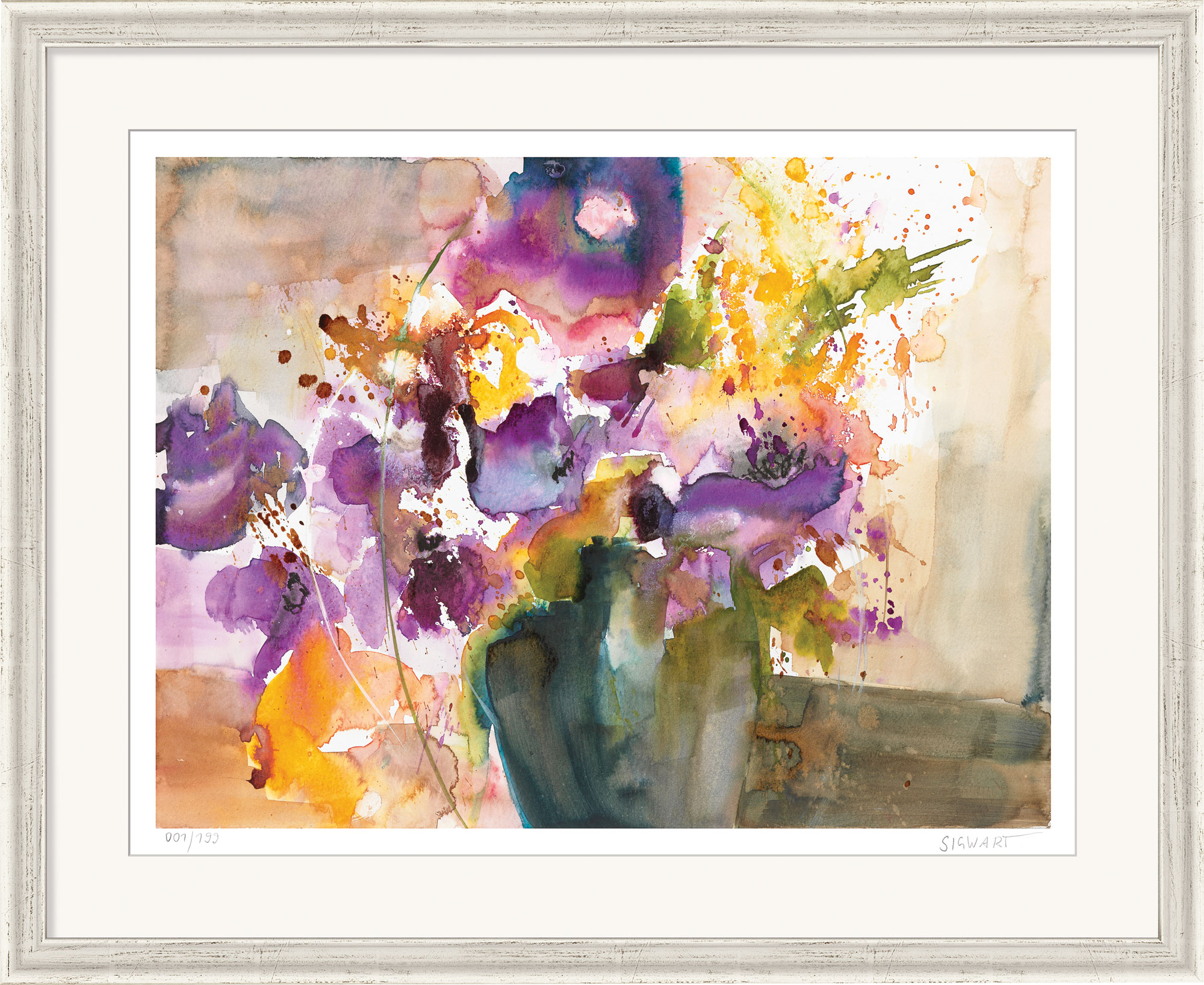 Kerstin Sigwart: Bild ‚Anemone in dunkler Vase‘, gerahmt