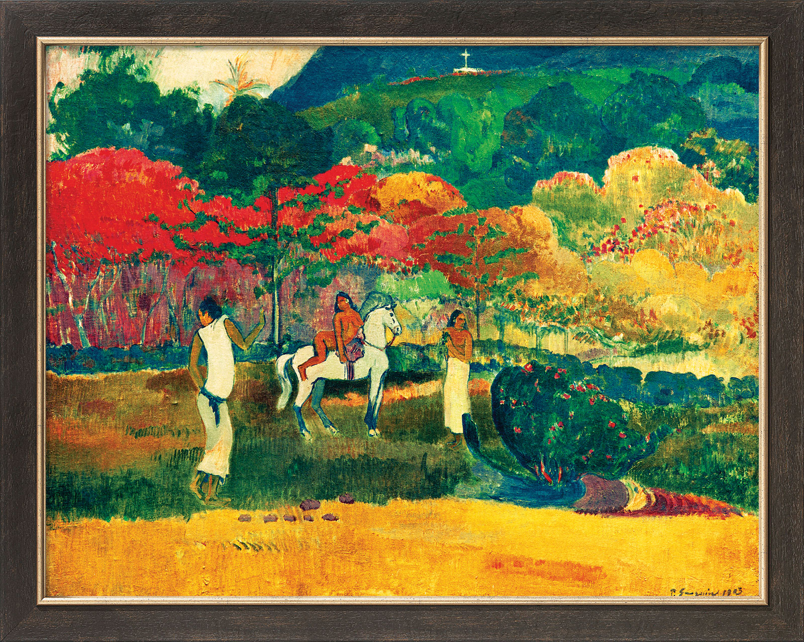 Paul Gauguin: Bild ‚Frau mit weißem Pferd‘ (1903), gerahmt