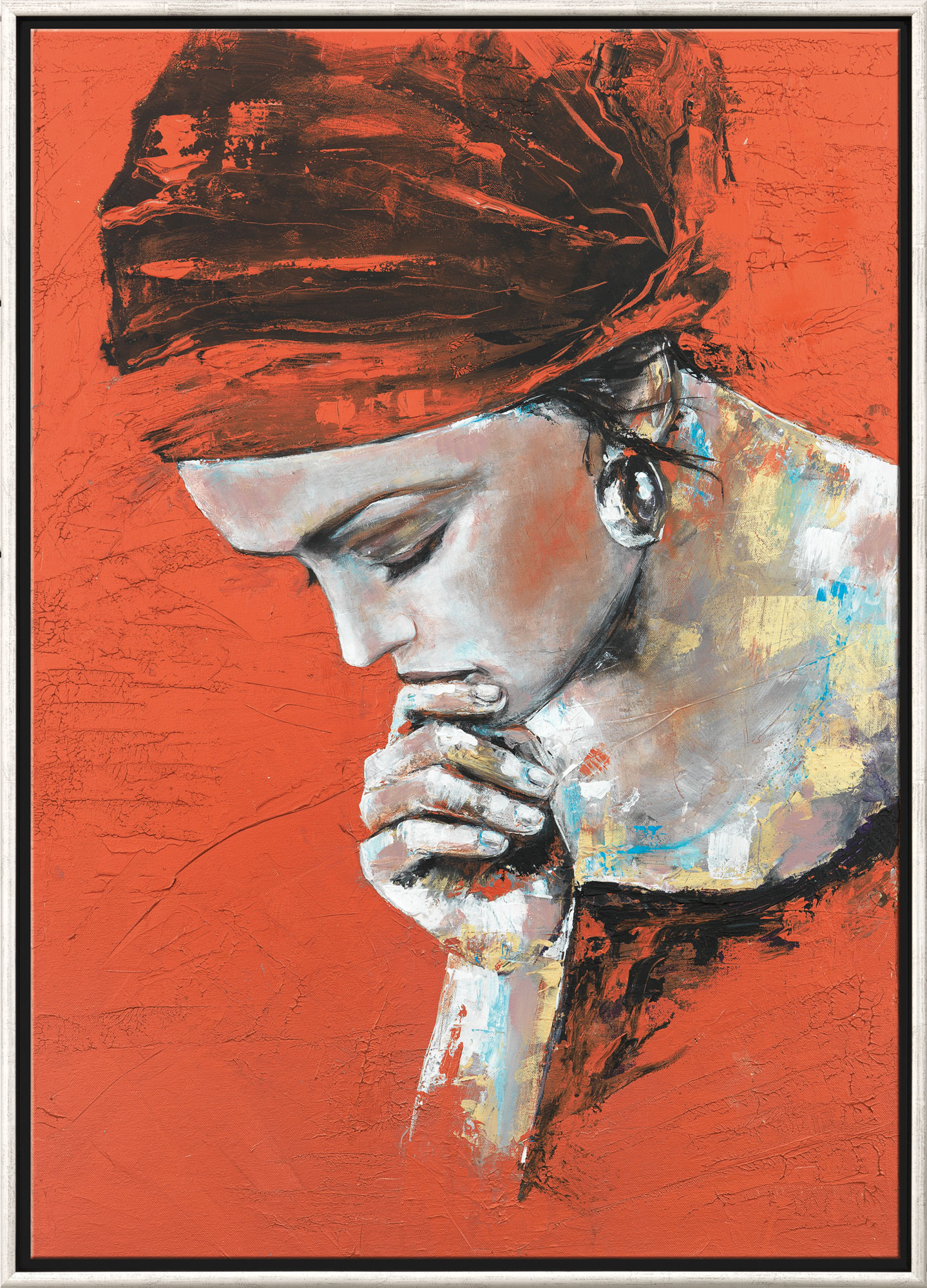 Anna Graba: Bild ‚In Gedanken versunken‘, gerahmt