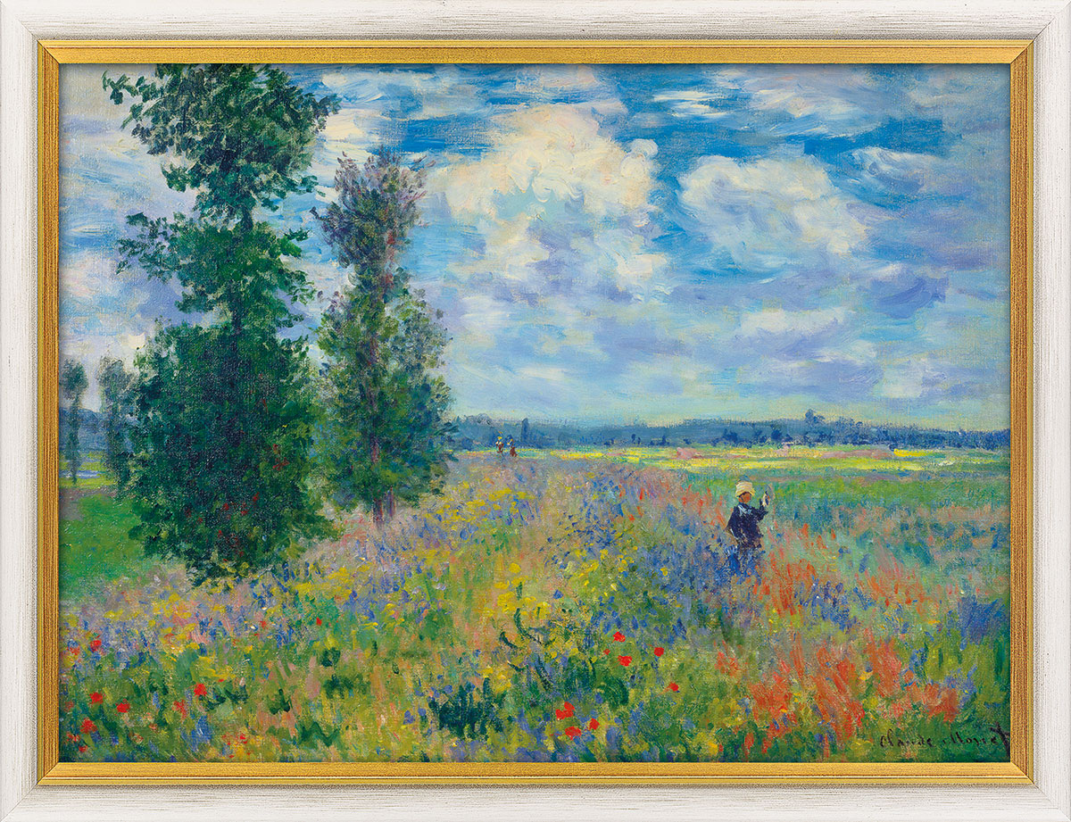 Claude Monet: Bild ‚Les Coquelicots (environs de Argenteuil) – Mohnfeld bei Argenteuil‘, gerahmt