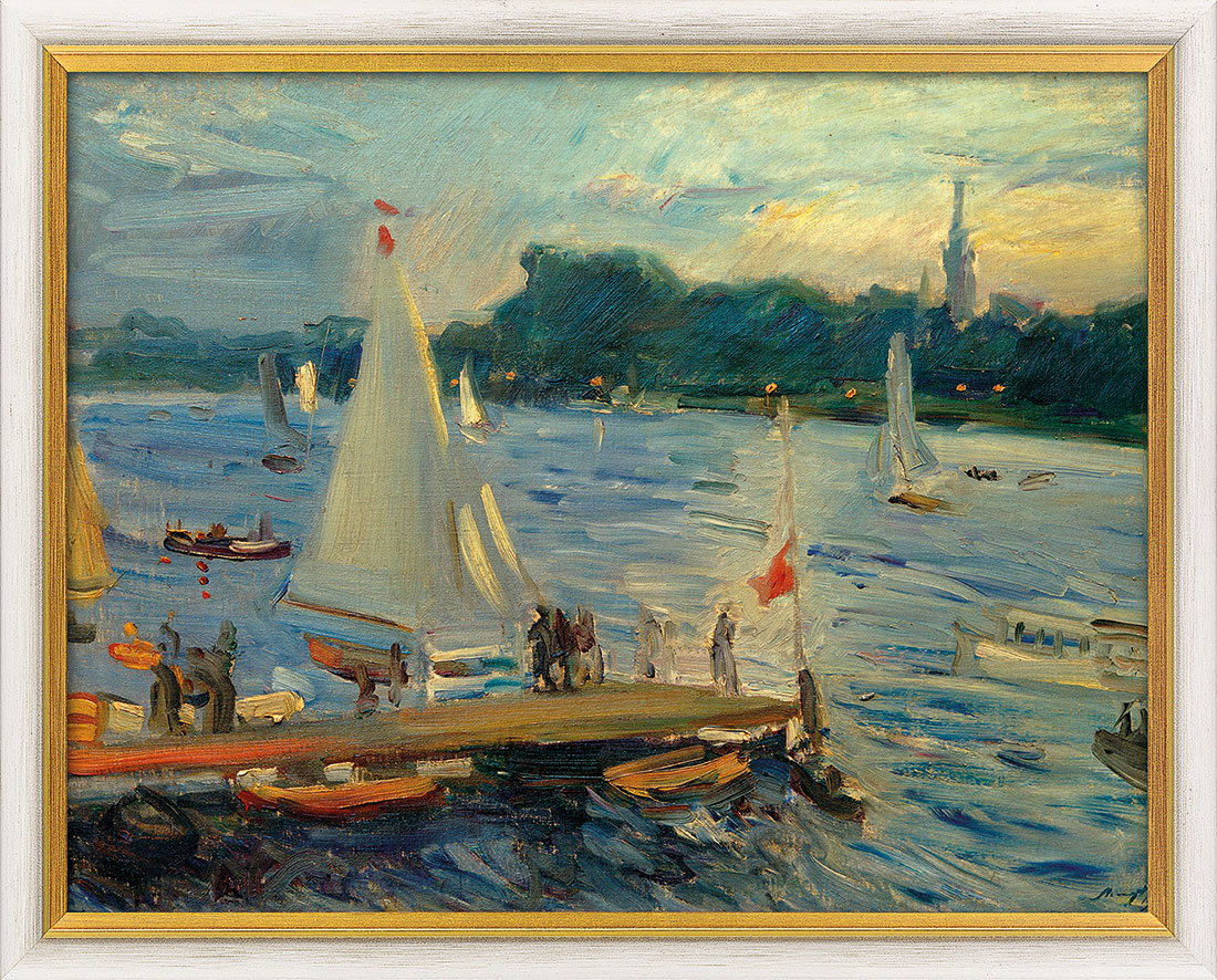 Max Slevogt: Bild ‚Segelboote auf der Alster am Abend‘ (1905), gerahmt