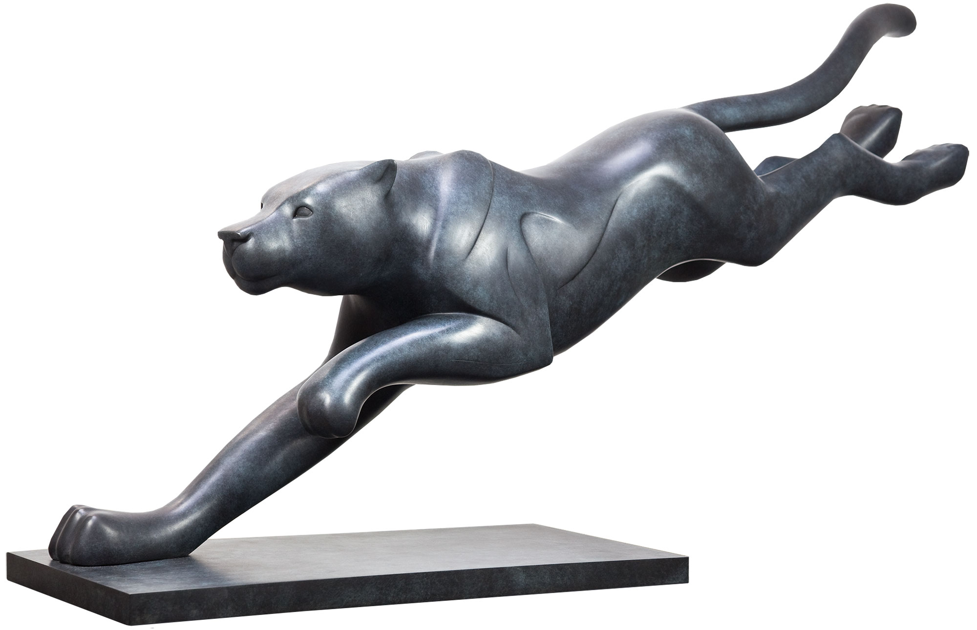 Evert den Hartog: Skulptur ‚Springender Puma‘, Bronze grau/schwarz