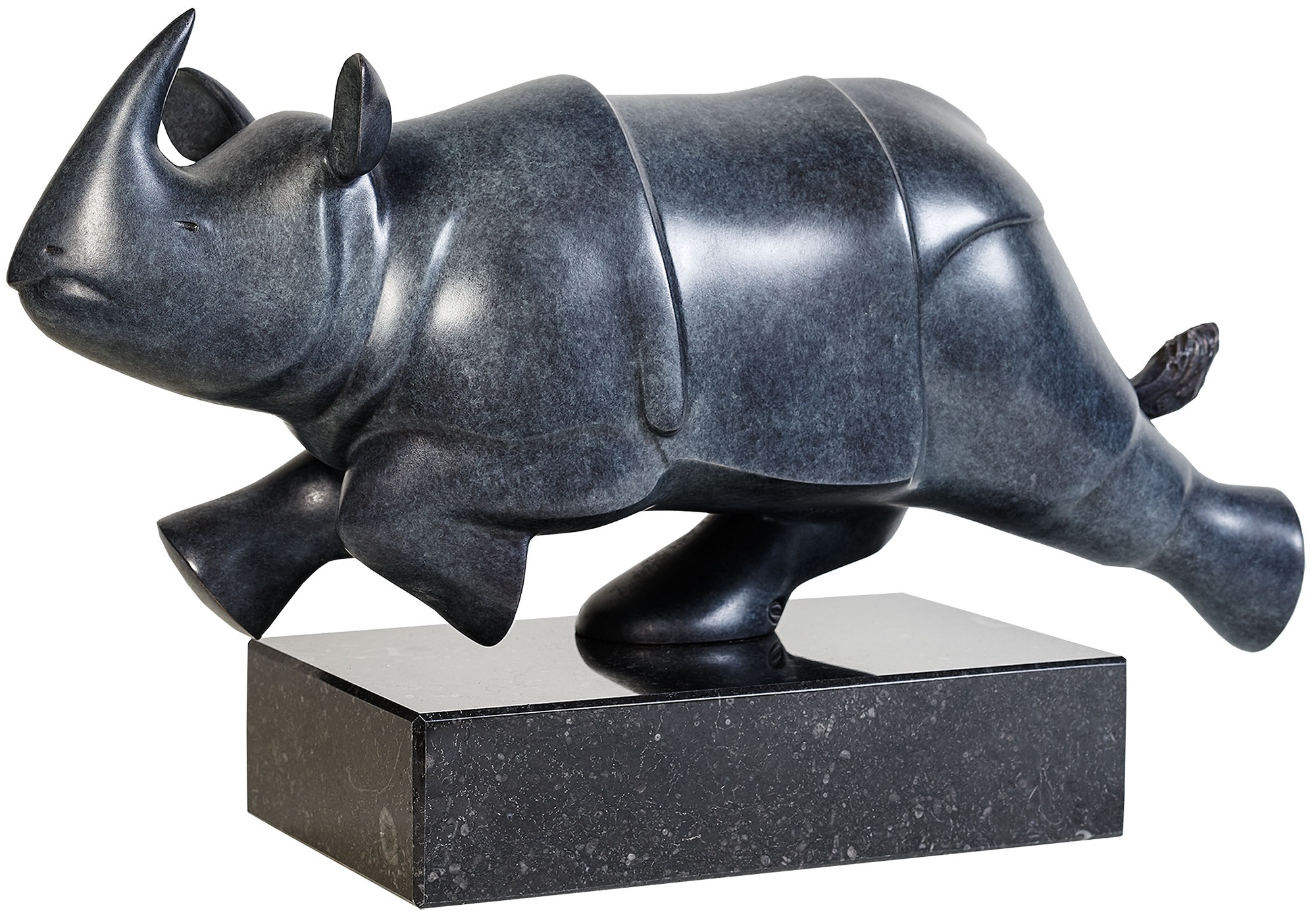 Evert den Hartog: Skulptur ‚Rennendes Nashorn‘, Bronze grau/schwarz