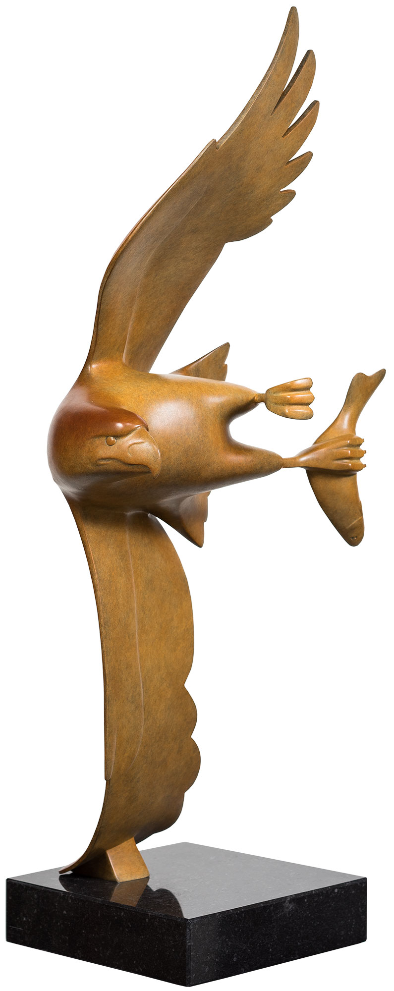 Evert den Hartog: Skulptur ‚Raubvogel mit Fisch Nr. 4‘, Bronze braun