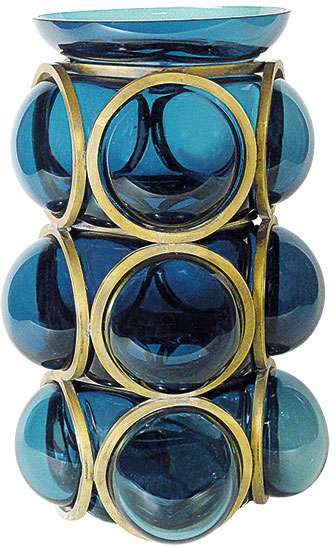 Vanessa Mitrani: Vase ‚Charming Blue‘, Glas/Metall