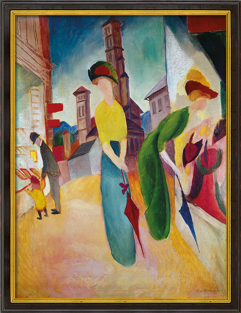 August Macke: Bild ‚Vor dem Hutladen‘ (1913), gerahmt