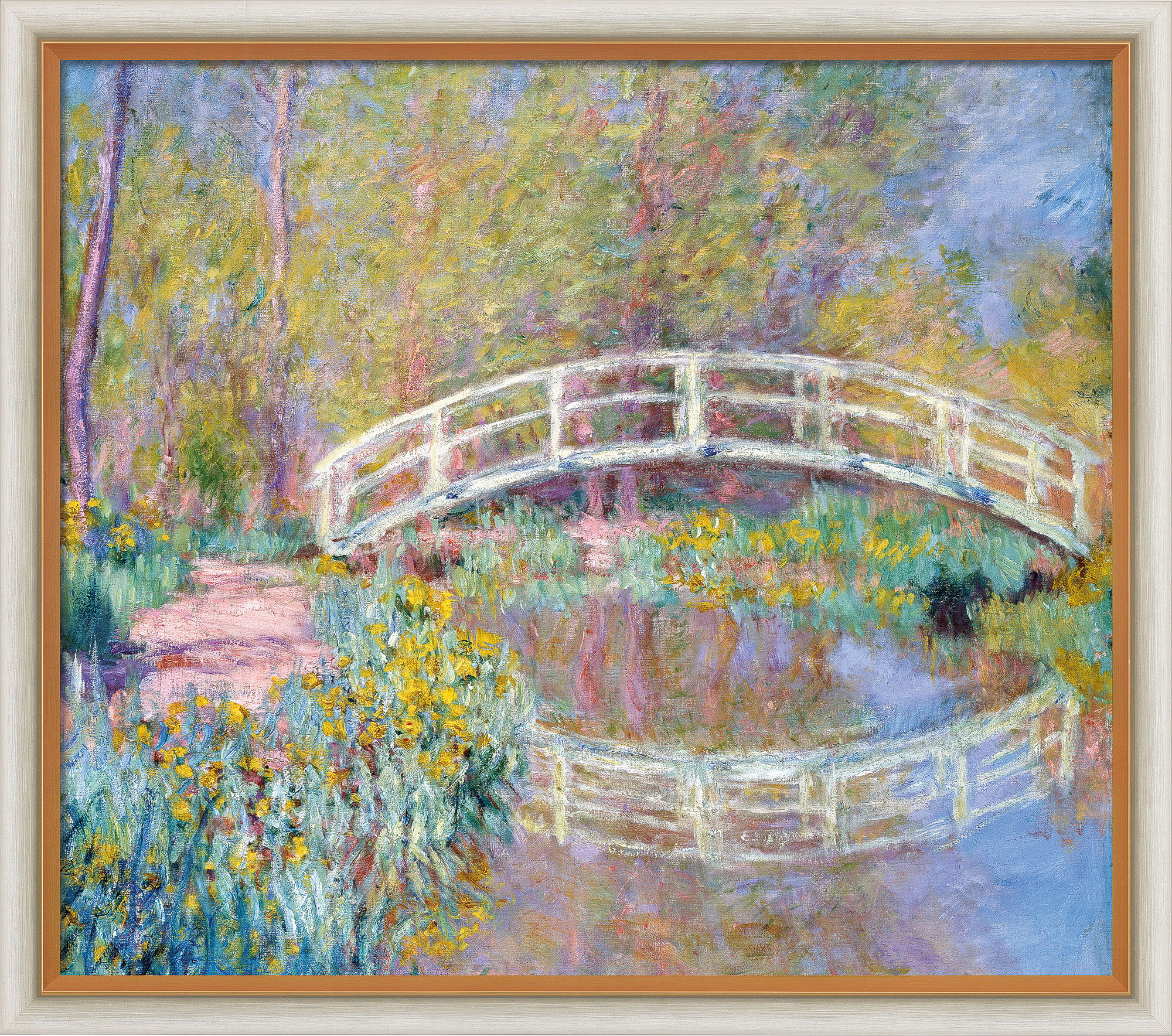 Claude Monet: Bild ‚Brücke in Monets Garten‘ (1900), Version hell gerahmt