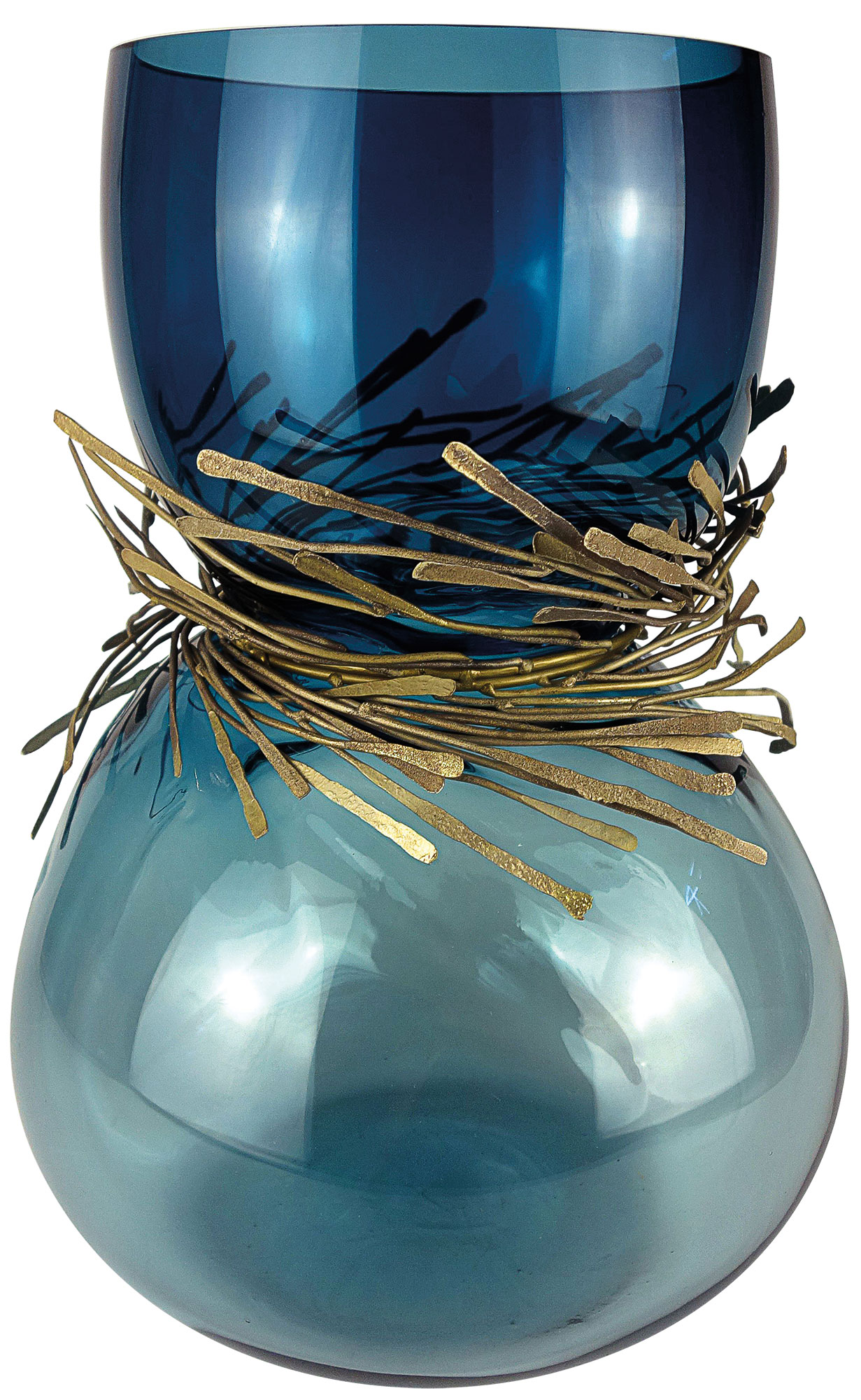 Vanessa Mitrani: Vase ‚Festive Blau‘, Glas/Bronze
