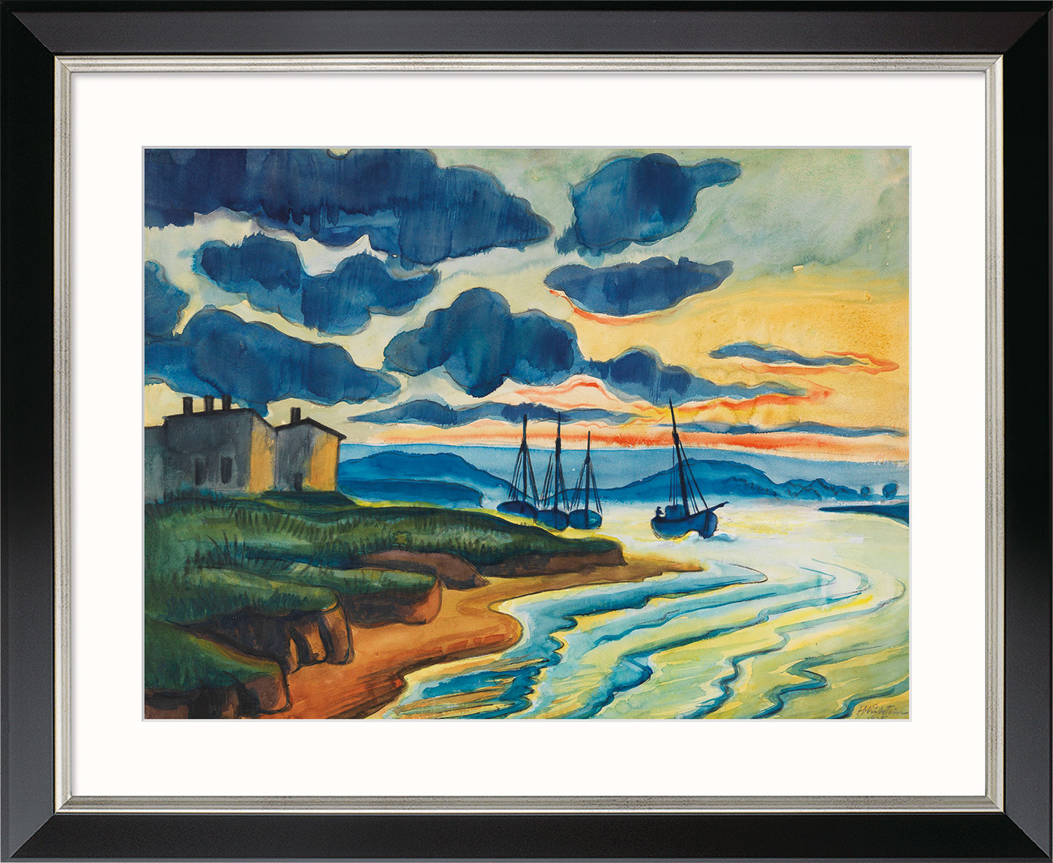 Max Pechstein: Bild ‚Sonnenuntergang‘ (1925), Version schwarz gerahmt
