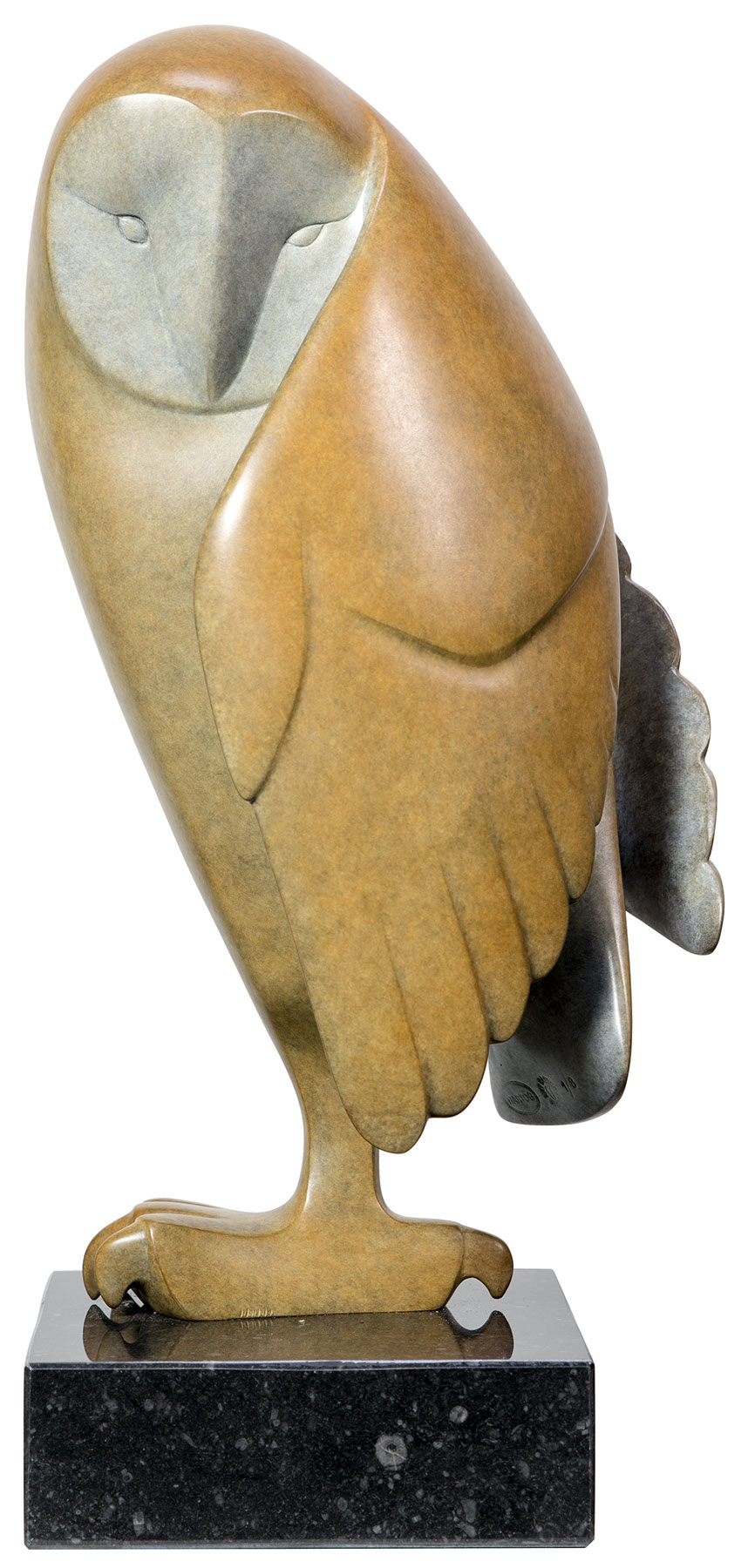 Evert den Hartog: Skulptur ‚Nach oben blickende Eule Nr. 2‘, Bronze braun