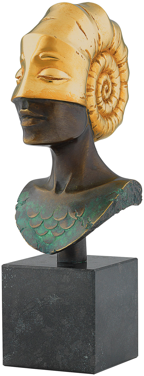 Michael Becker: Büste ‚Kopf der Ammonite‘, Version in Bronze teilvergoldet, Skulptur