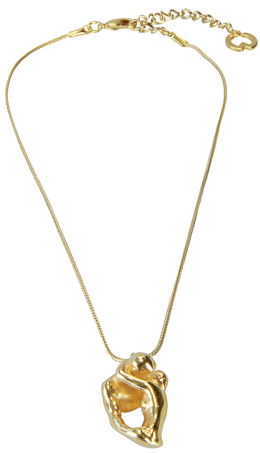 Petra Waszak: Collier ‚Der Kuss‘ – nach Auguste Rodin, Version vergoldet, Skulptur, Schmuck
