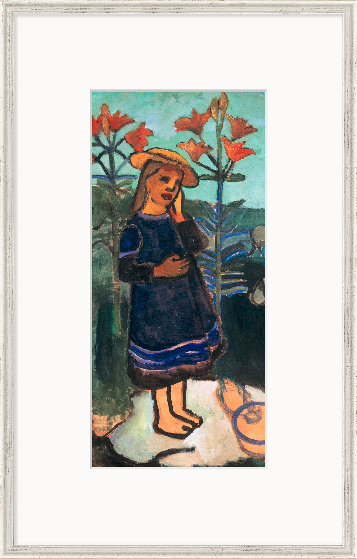 Paula Modersohn-Becker: Bild ‚Elsbeth zwischen Feuerlilien‘ (1907), gerahmt