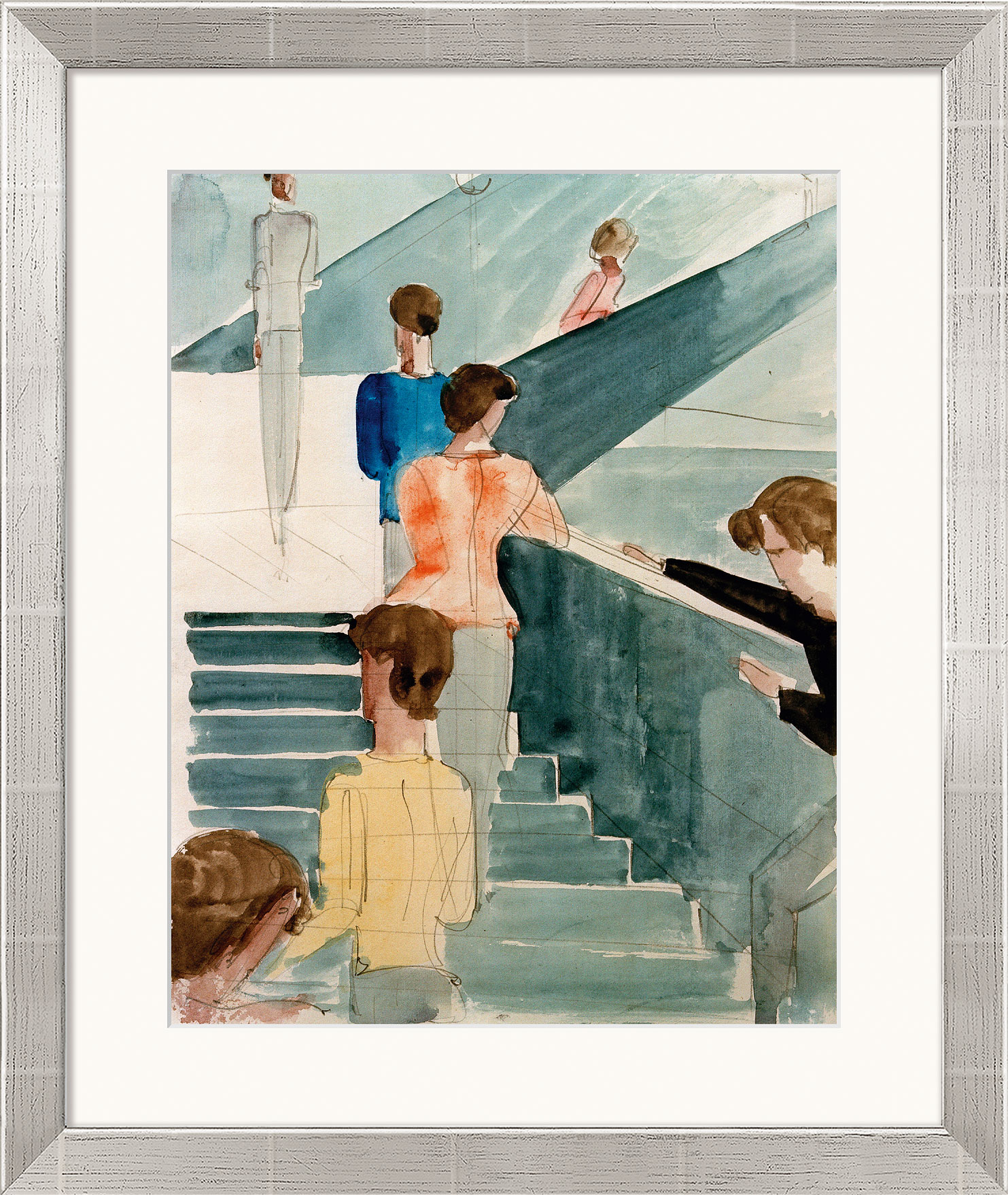 Oskar Schlemmer: Bild ‚Bauhaustreppe‘ (1931/32), Version silberfarben gerahmt