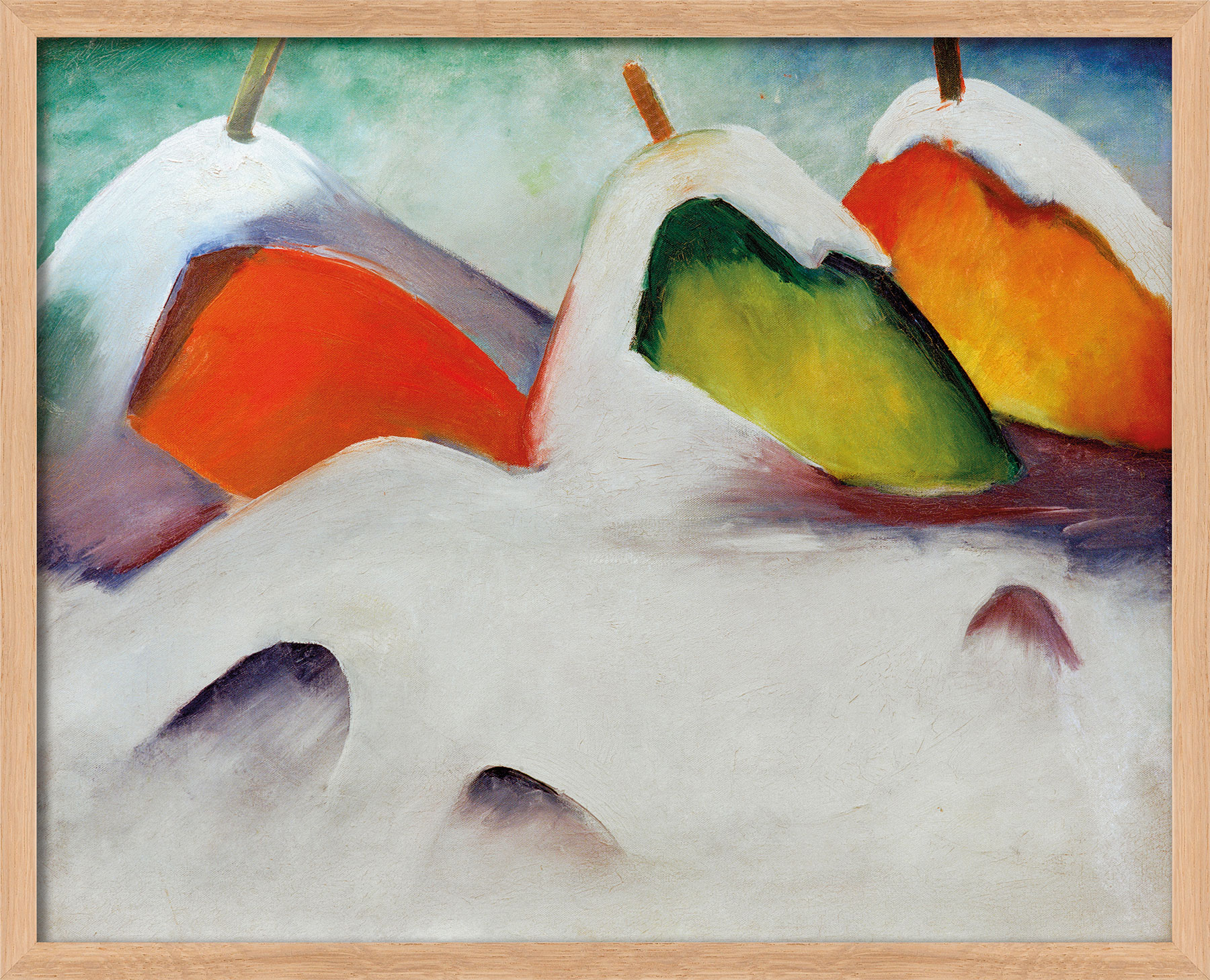 Franz Marc: Bild ‚Hocken im Schnee‘ (1911), Version naturfarben gerahmt