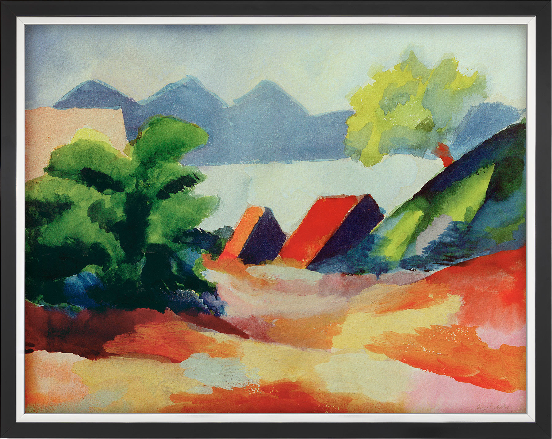 August Macke: Bild ‚Am Thuner See I‘ (1913), gerahmt