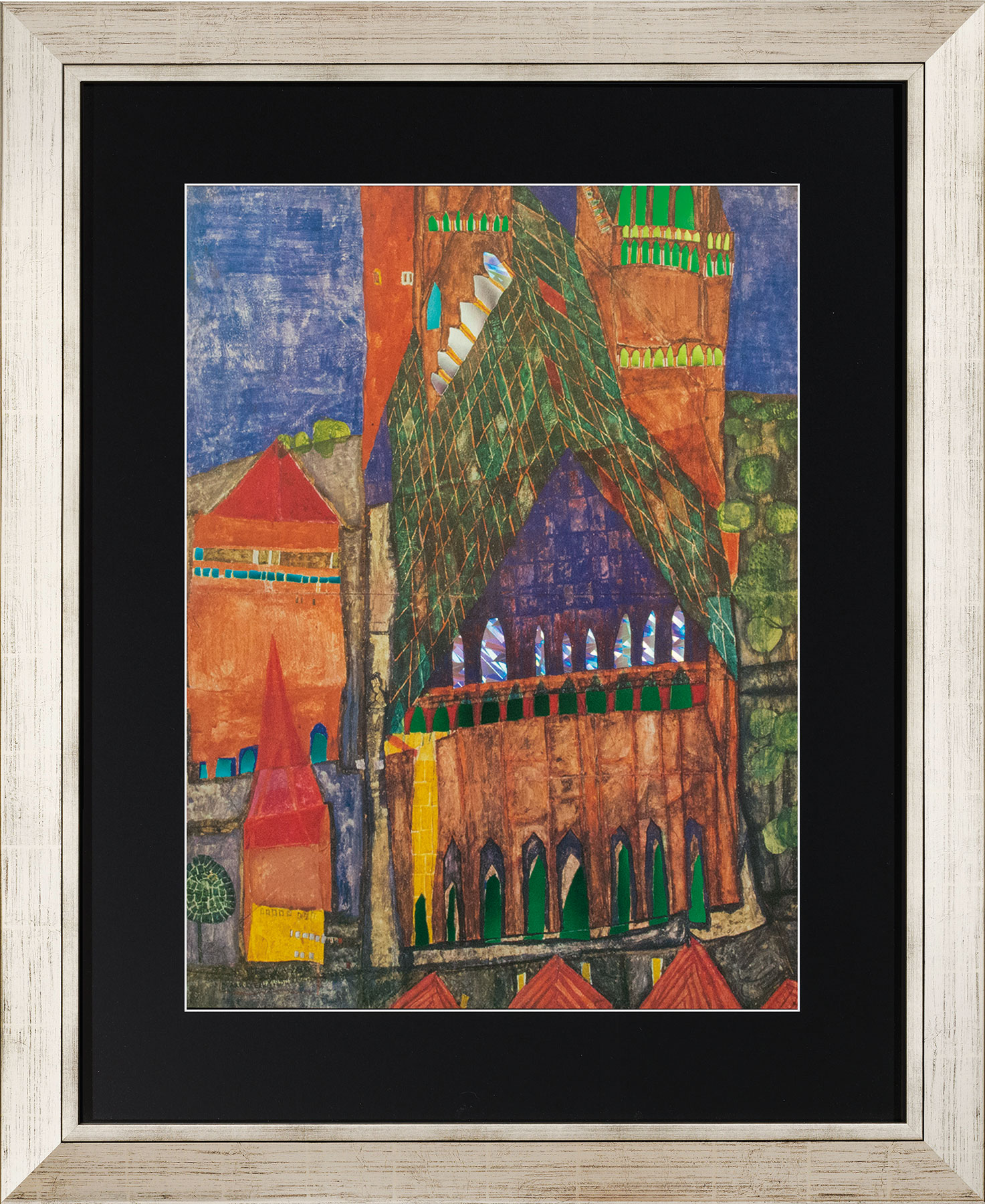 Friedensreich Hundertwasser: Bild ‚Kathedrale I‘, gerahmt