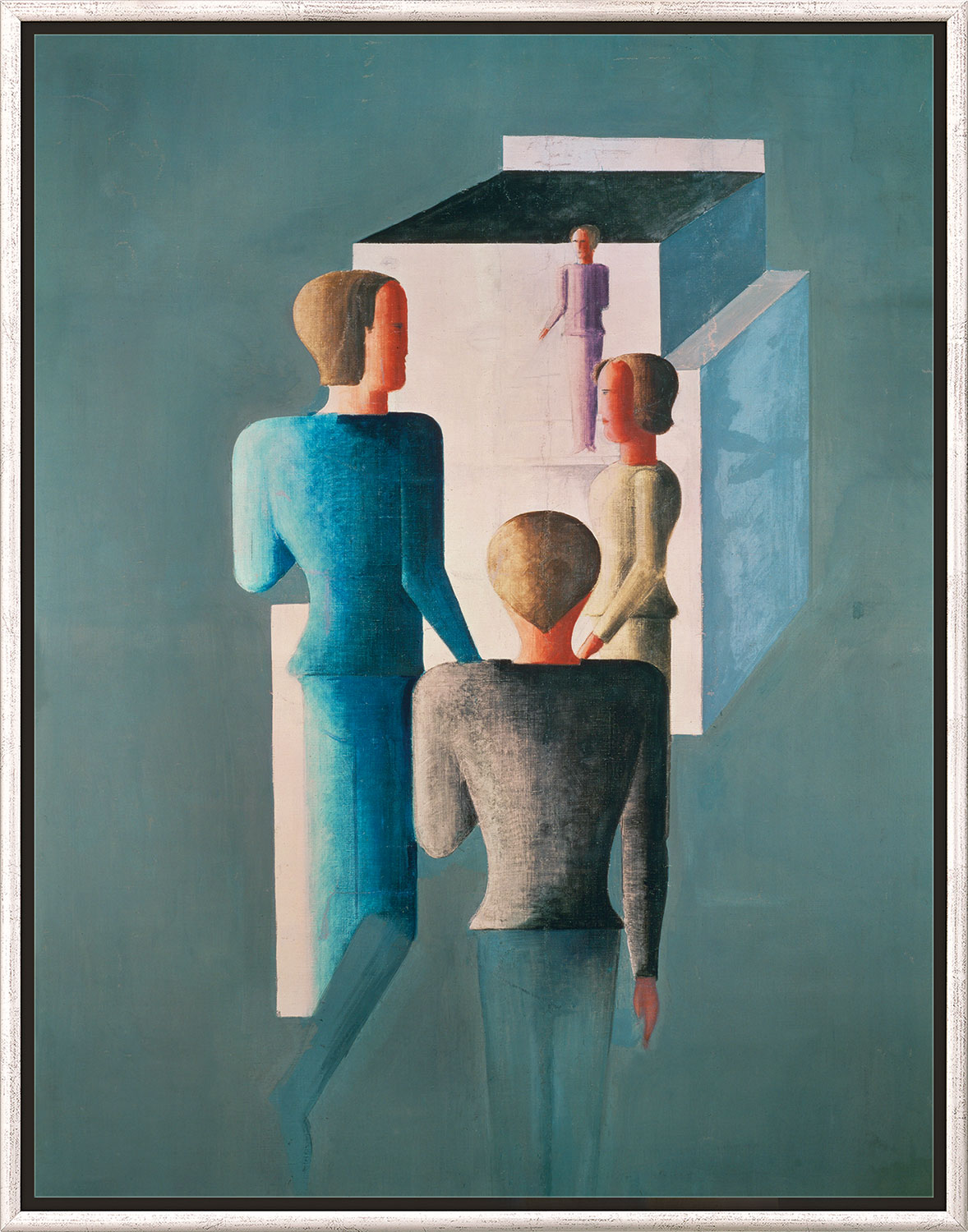 Oskar Schlemmer: Bild ‚Vier Figuren und Kubus‘ (1928), gerahmt