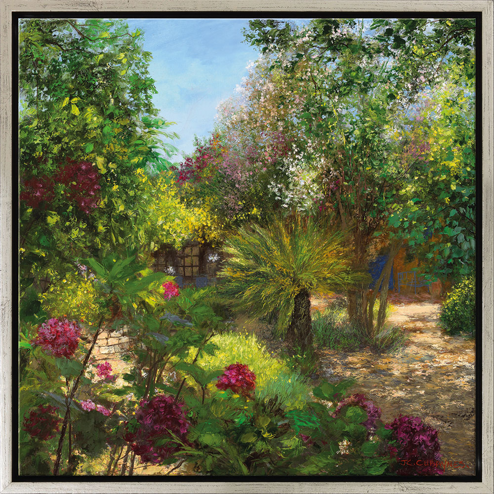 Jean-Claude Cubaynes: Bild ‚Le Jardin, St. Tropez‘, Version silberfarben gerahmt