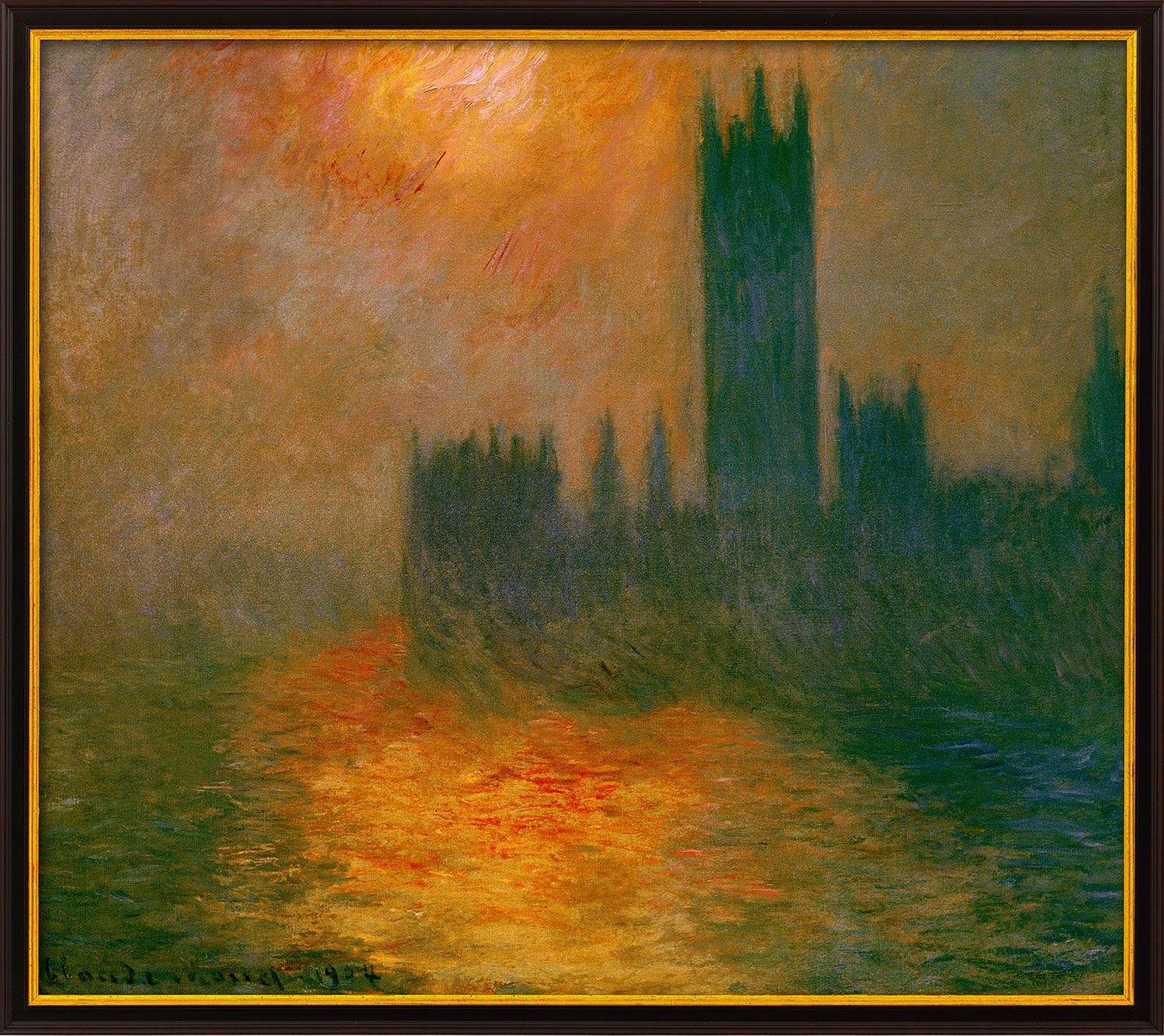 Claude Monet: Bild ‚Das Parlament, Sonnenuntergang‘ (1904), gerahmt