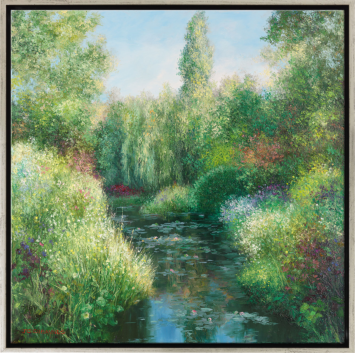 Jean-Claude Cubaynes: Bild ‚Juin à Giverny‘, Version silberfarben gerahmt