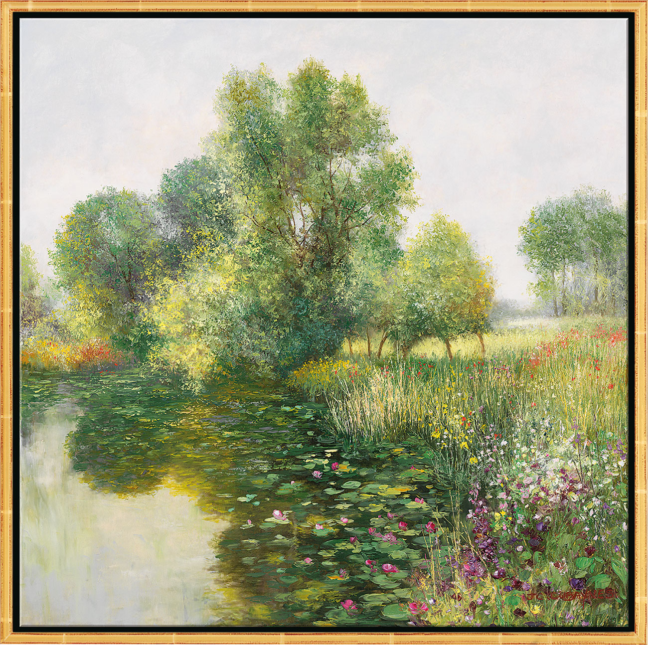 Jean-Claude Cubaynes: Bild ‚Der Garten von Giverny‘, Version goldfarben gerahmt