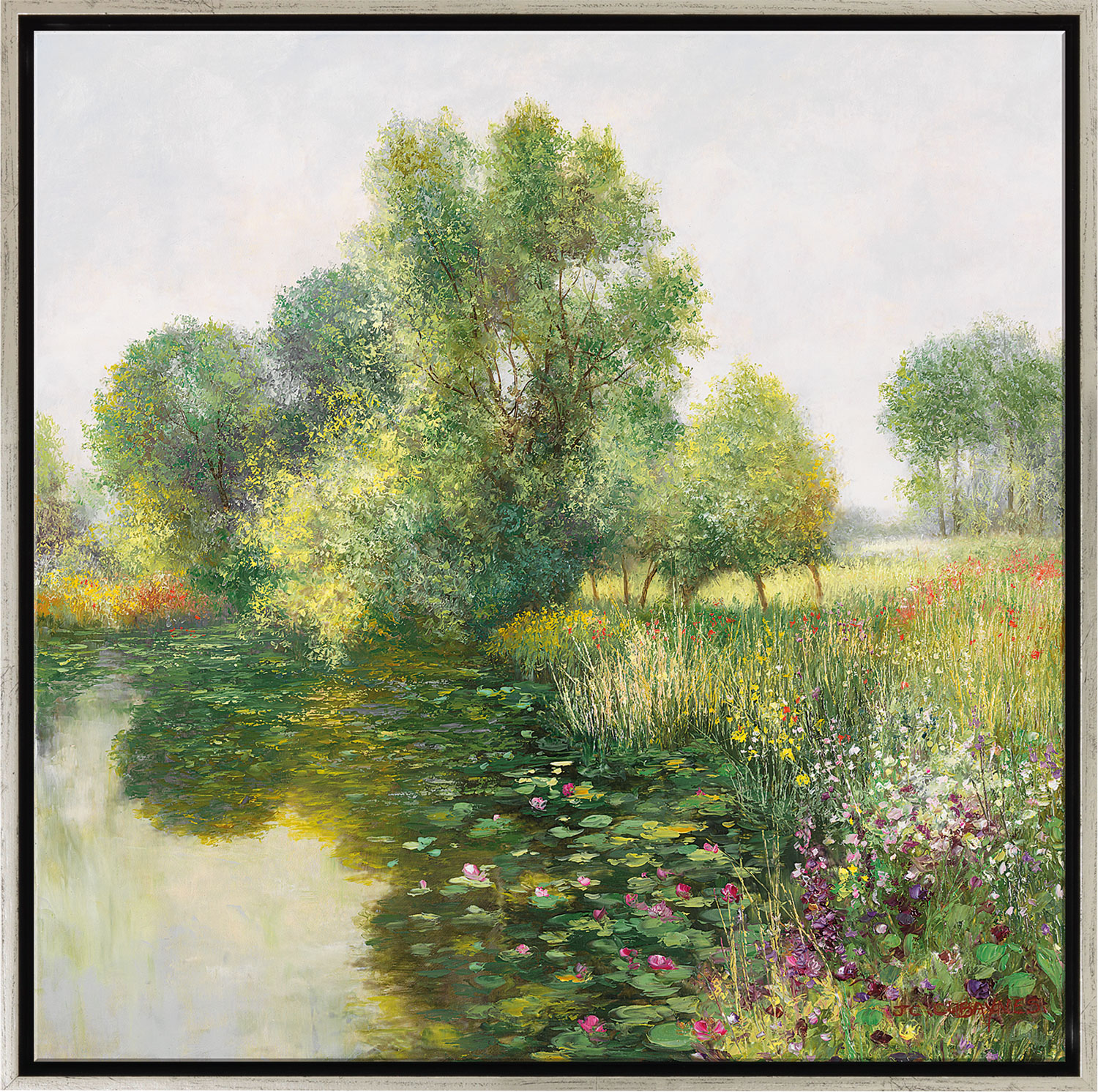 Jean-Claude Cubaynes: Bild ‚Der Garten von Giverny‘, Version silberfarben gerahmt