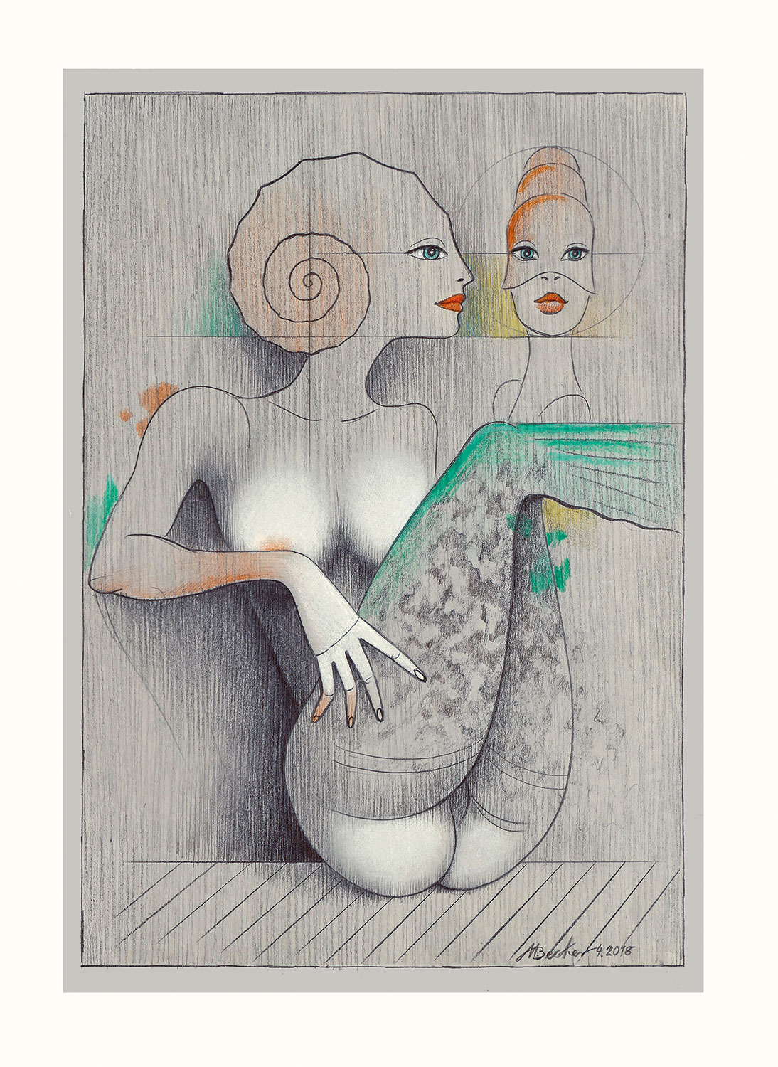 Michael Becker: Bild ‚Ammonite auf Grau‘ (2018), ungerahmt