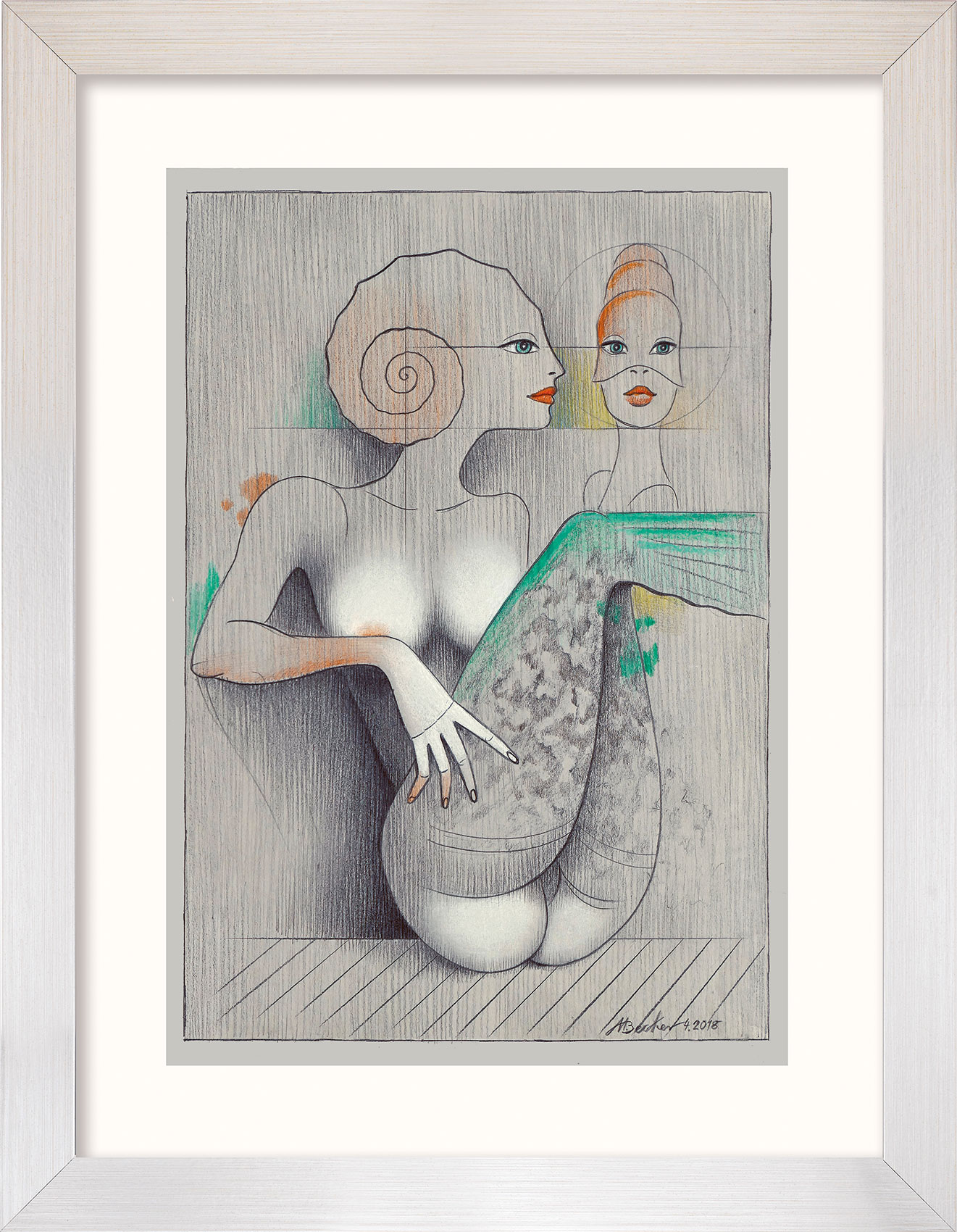 Michael Becker: Bild ‚Ammonite auf Grau‘ (2018), gerahmt