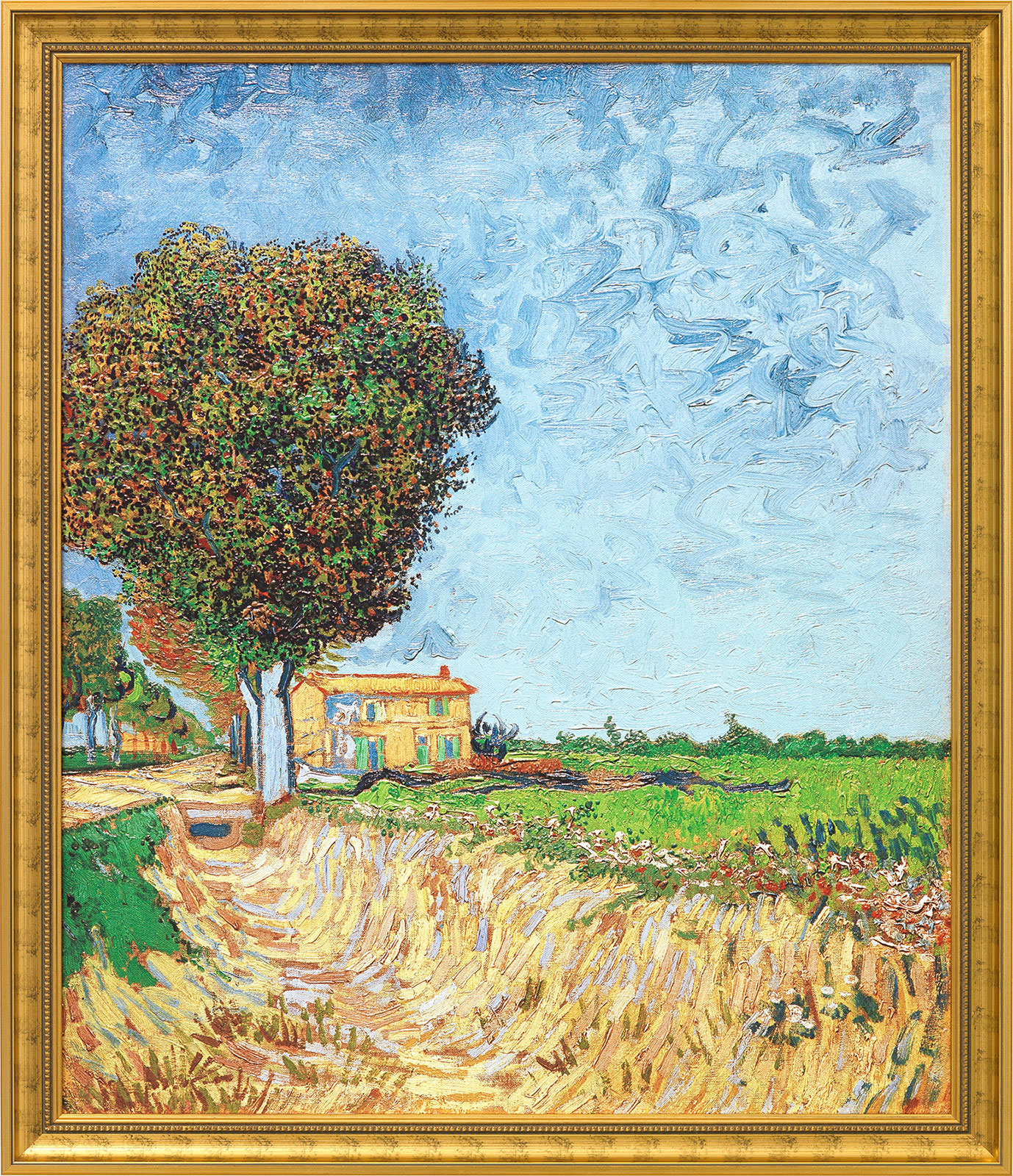 Vincent van Gogh: Bild ‚Allee bei Arles mit Häusern‘ (1888), gerahmt