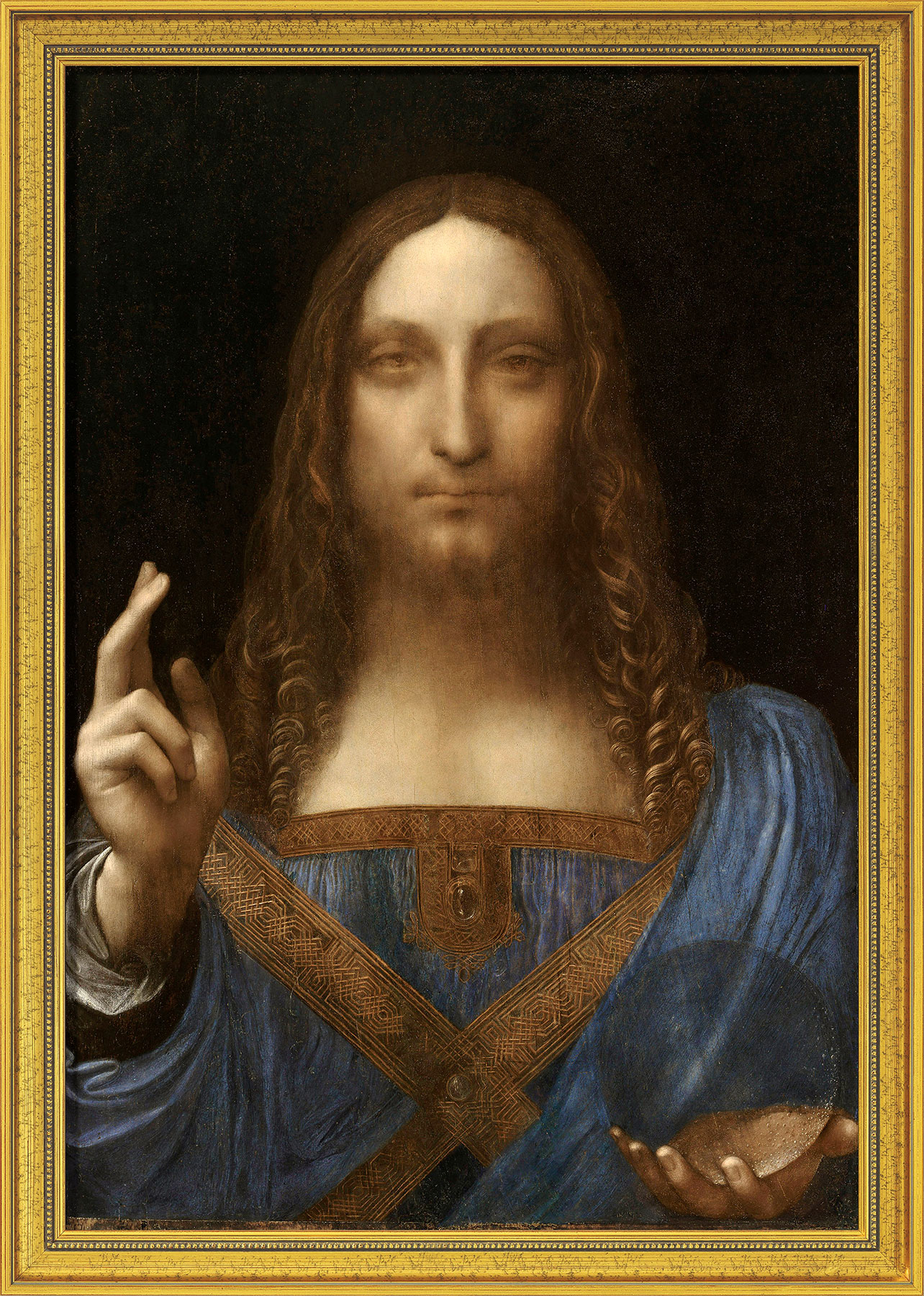 Leonardo da Vinci: Bild ‚Salvator Mundi‘ (um 1500), gerahmt