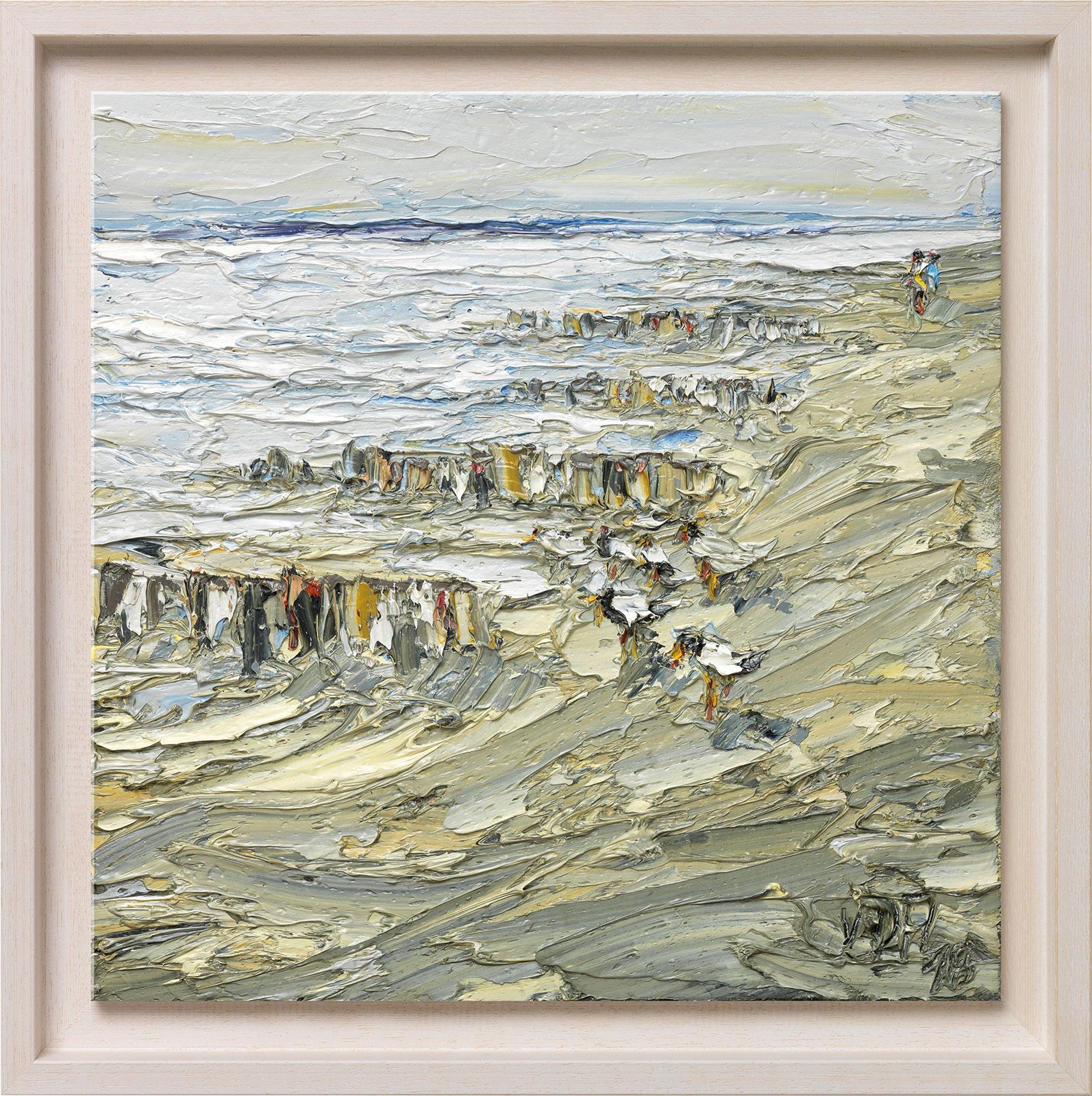 Nikolaus von der Assen: Bild ‚Strandspaziergang nach Unwetter‘ (2018), Version weiß gerahmt