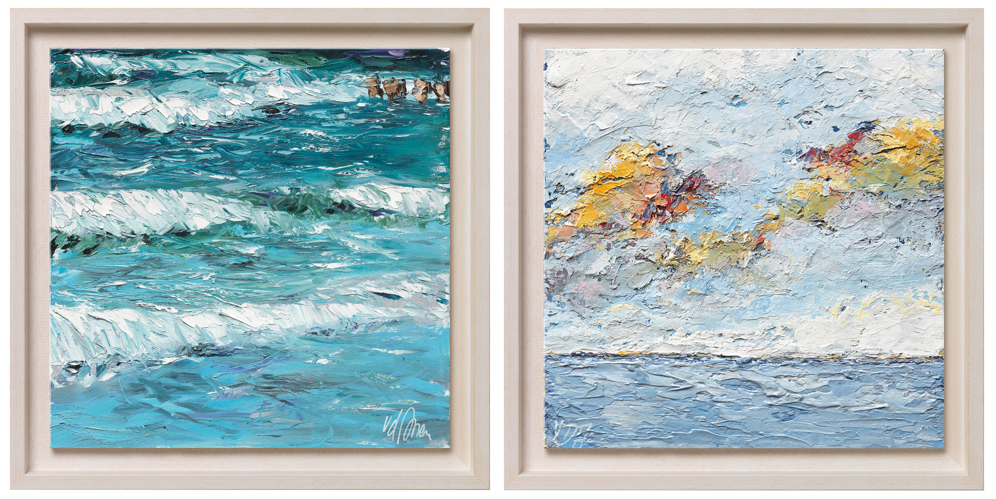 Nikolaus von der Assen: 2 Bilder ‚Wellensets IV‘ (2017) und ‚Wolkenspiel II‘ (2017) im Set, Version weiß gerahmt