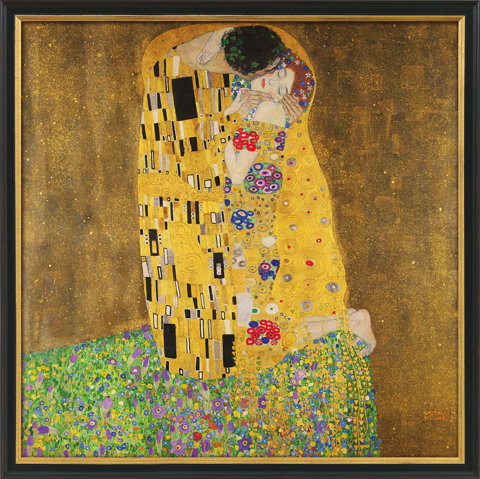 Gustav Klimt: Bild ‚Der Kuss‘ (1907-08), gerahmt
