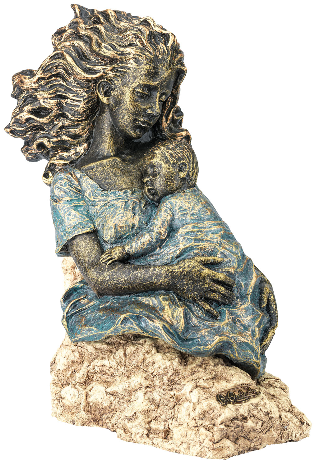 Angeles Anglada: Skulptur ‚Mutterliebe‘, Kunstguss Steinoptik