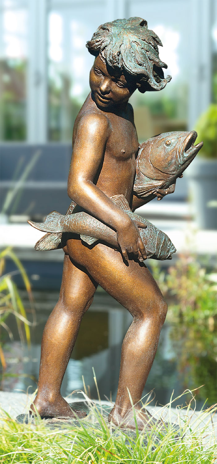 Erwin A. Schinzel: Gartenskulptur ‚Fischdieb‘, Bronze