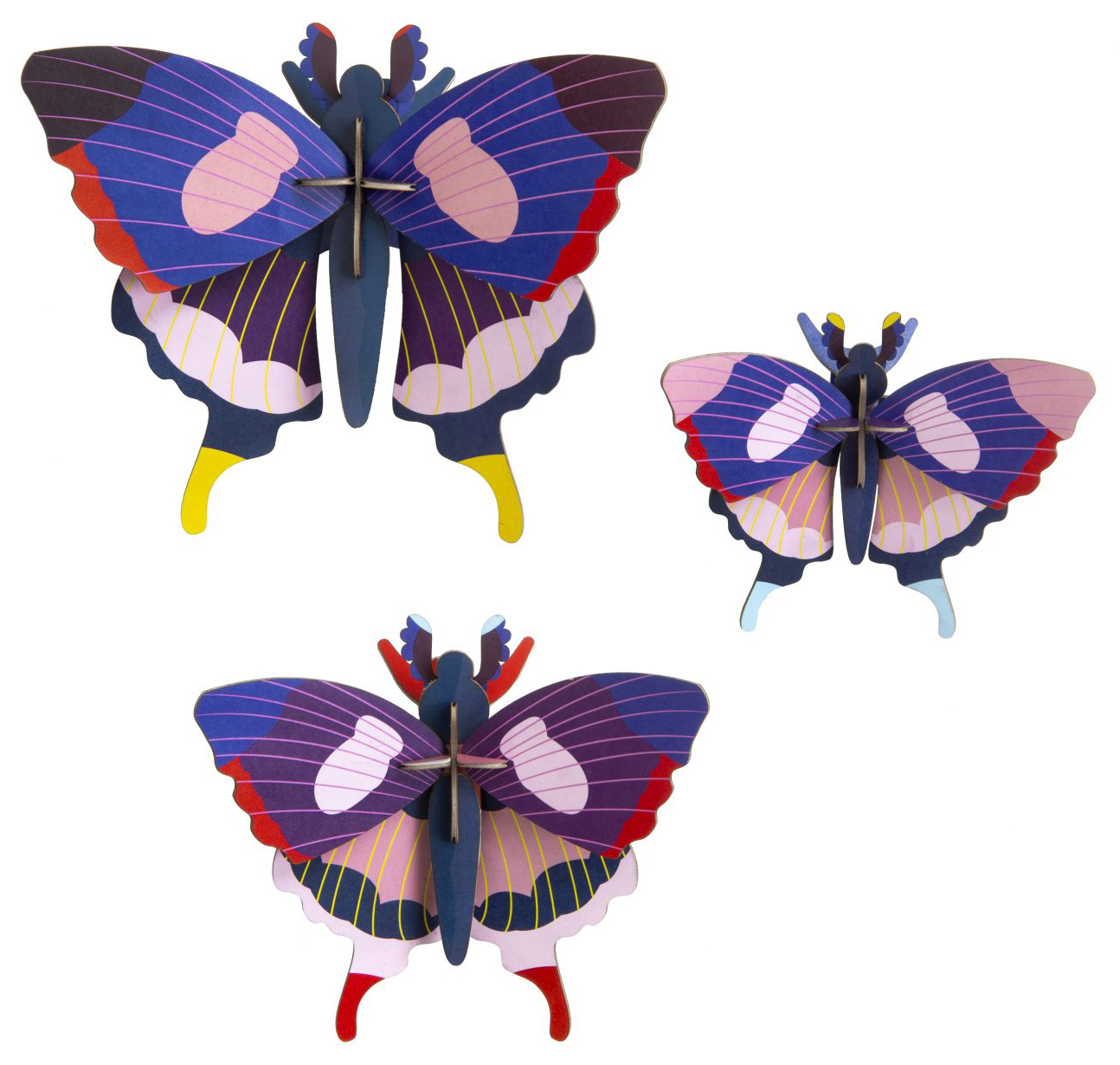 studio ROOF: 3D-Wandobjekte ‚Swallowtail Butterflies‘ aus recyceltem Karton, DIY, 3er-Set